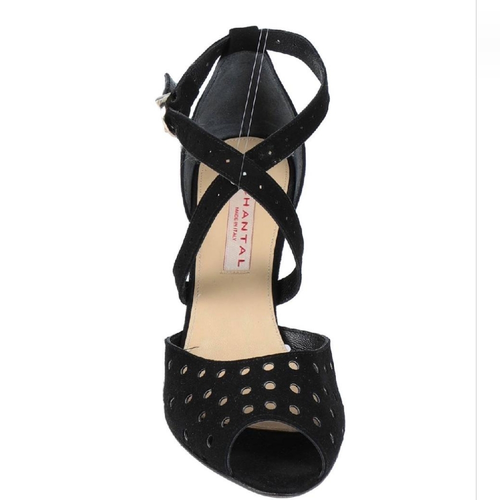 New!! CHANTAL- Italian black Soft suede Leather wedge sandals in size 7.5